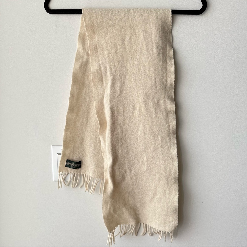 Vintage Cream Wool Fringe Scarf Minimalist Classic Winter